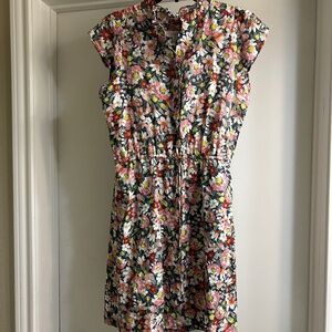 LOFT Pink and Green Sundress with Flutter Sleeves and V-Neck